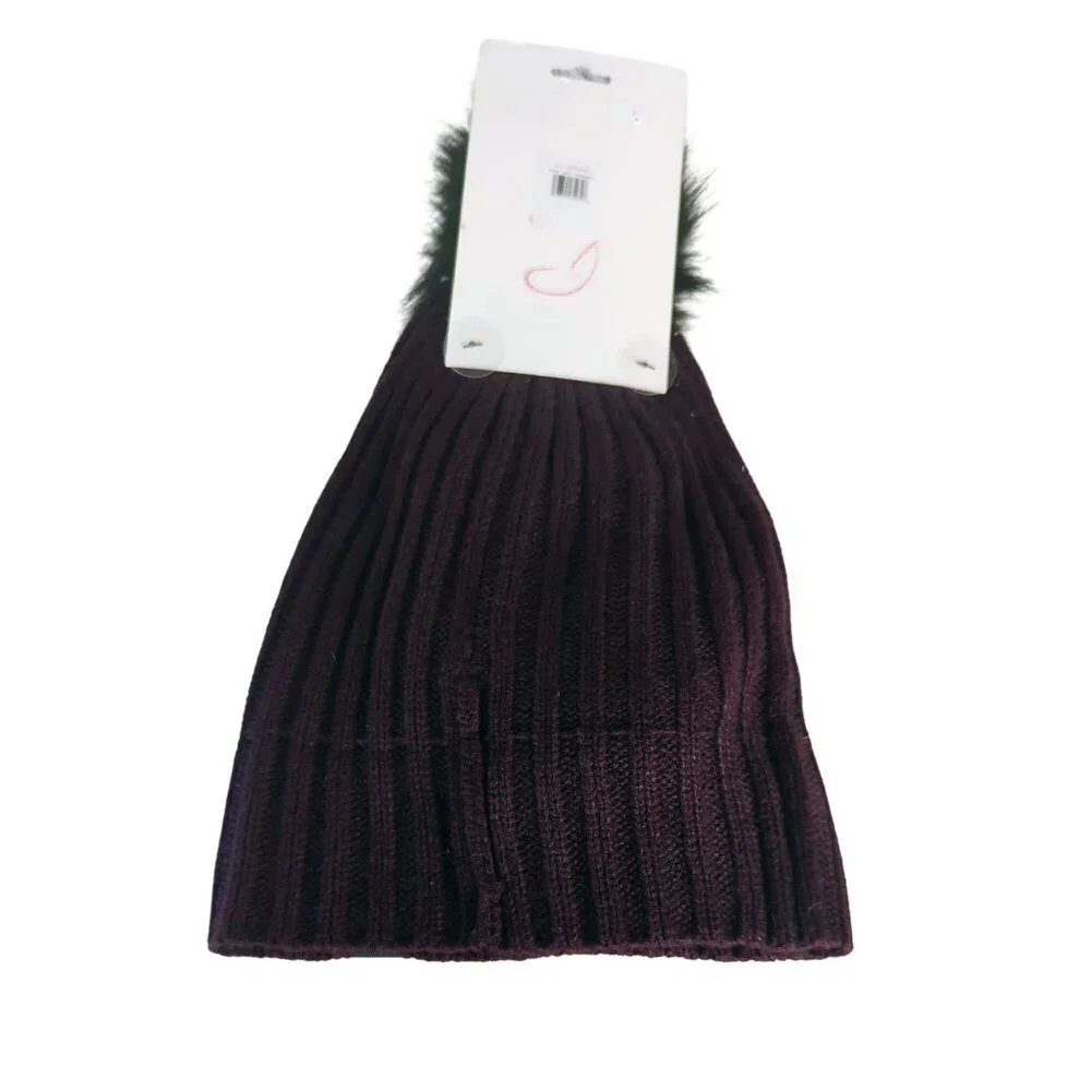 Calvin Klein Faux Fur Pom pom Hat Flip Top Gloves set Aubergine Purple